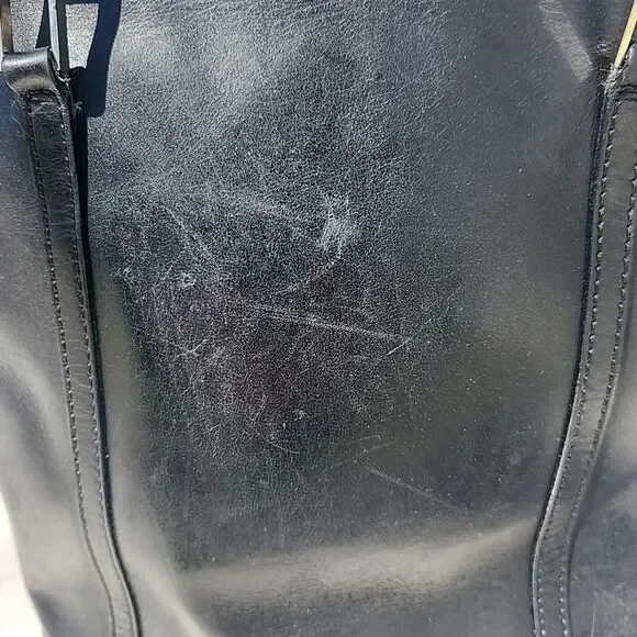 Vintage Saks 5th Ave Genuine Leather Black Bucket Structured Shoulder Bag Purse - Picture 3 of 13